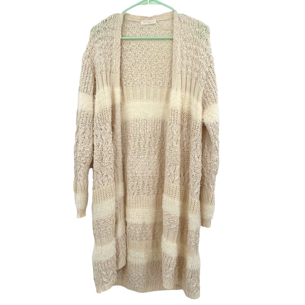 Lovestitch Size Small Cardigan Cream Open Front Duster Long Sleeve Chunky Knit